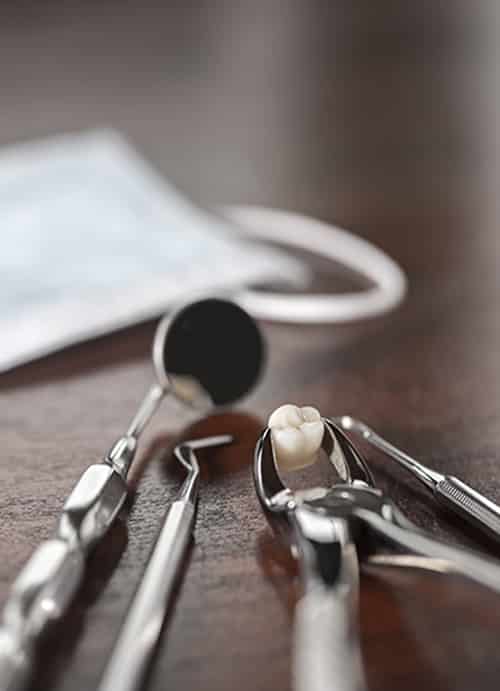 Stainless Steel Dental Tools Holding An Extracted Tooth — Pain Free Dental Clinic In Moss Vale, NSW